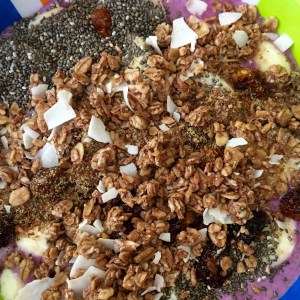 Coconut Granola and SO MANY Chia seeds. Dairy-Free yogurt underneath.